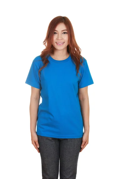 Young beautiful female with blank t-shirt — Stock Photo, Image