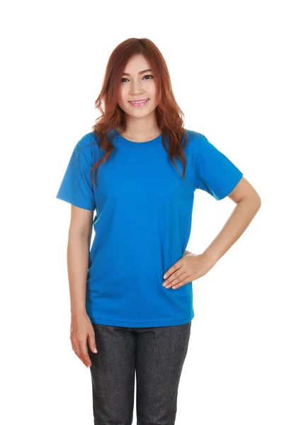 Young beautiful female with blank t-shirt — Stock Photo, Image