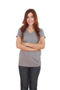 çarpı işareti, kollu t-shirt giyen kadın