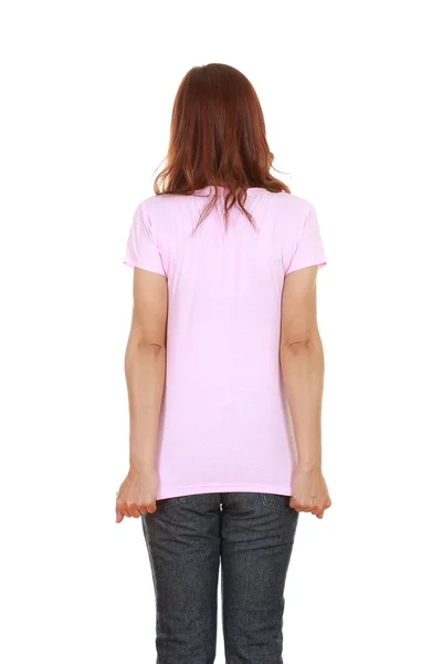 Vrouw met lege t-shirt (achterzijde) — Stockfoto