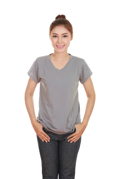 Young beautiful female with blank t-shirt — Stock Photo, Image