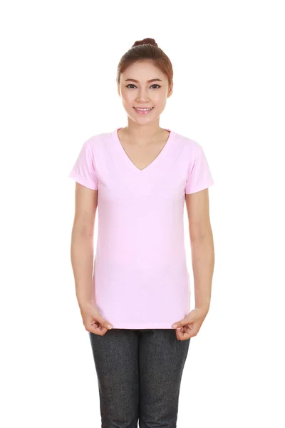 Young beautiful female with blank t-shirt — Stock Photo, Image