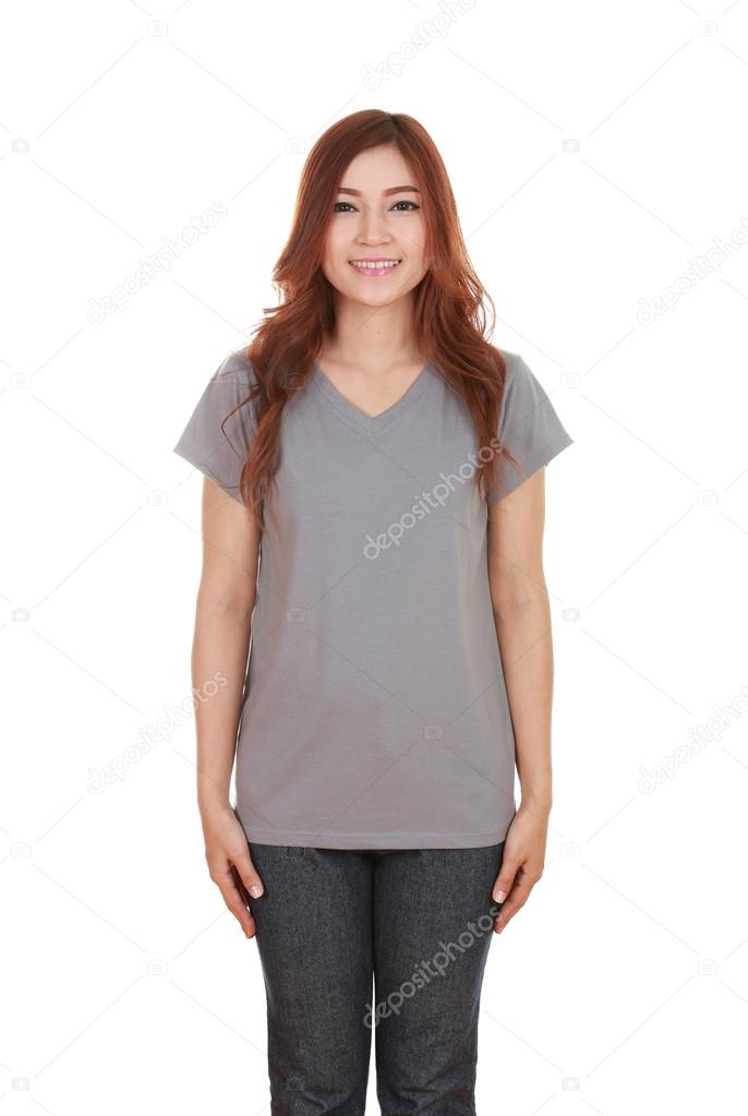 young beautiful female with blank t-shirt 