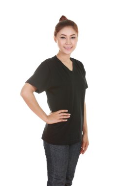 genç güzel kadın, t-shirt (yan görünüm)