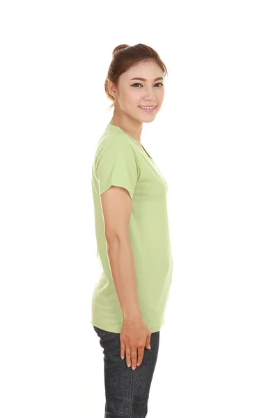 Young beautiful female with t-shirt (side view) — Stock Photo, Image