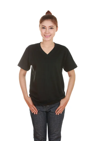 Young beautiful female with blank t-shirt — Stock Photo, Image