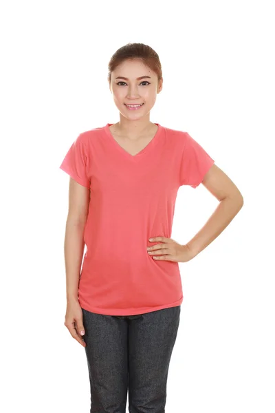 Young beautiful female with blank t-shirt — Stock Photo, Image