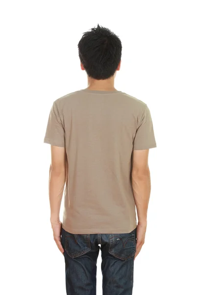 Hombre con camiseta marrón en blanco (parte posterior ) —  Fotos de Stock