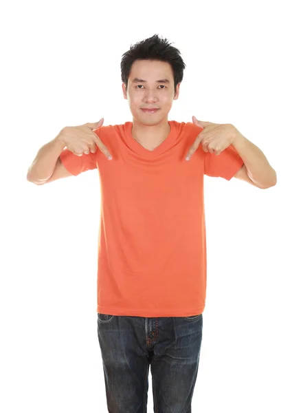 Man with blank orange t-shirt — Stok fotoğraf