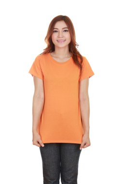 genç güzel kadın, boş t-shirt 