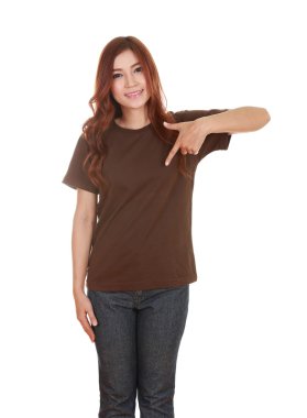 genç güzel kadın, boş t-shirt 