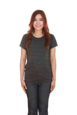 genç güzel kadın, boş t-shirt 