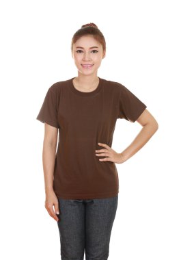 genç güzel kadın, boş t-shirt 