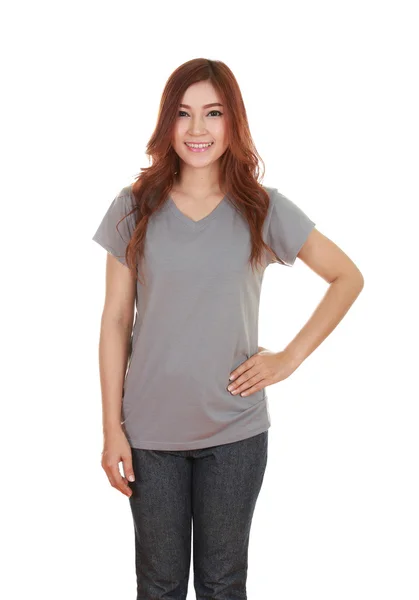 Young beautiful female with blank t-shirt — Stock Photo, Image