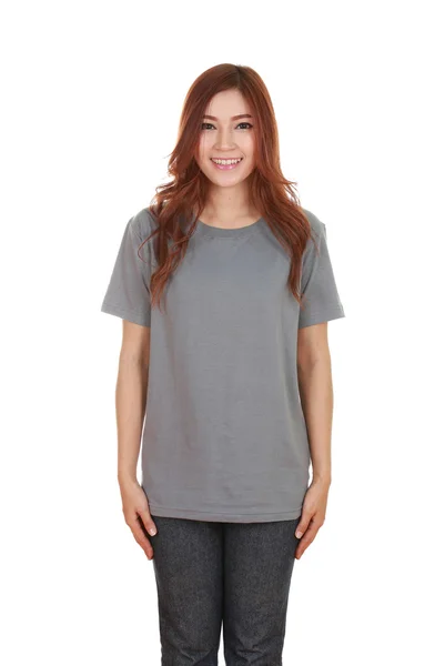 Young beautiful female with blank t-shirt — Stock Photo, Image