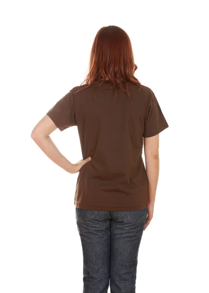 Vrouw met lege t-shirt (achterzijde) — Stockfoto