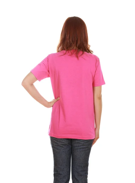 Vrouw met lege t-shirt (achterzijde) — Stockfoto