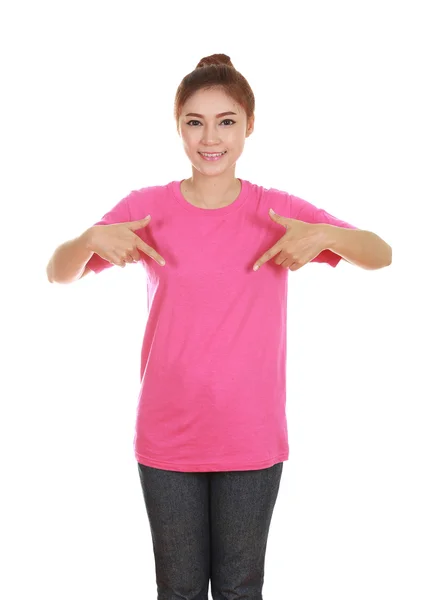 Junge schöne Frau mit leerem T-Shirt — Stockfoto