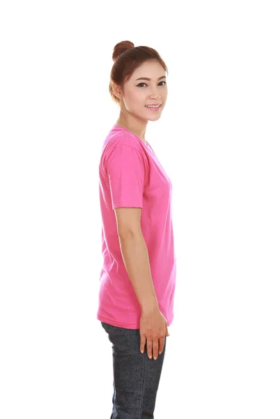 Ung vacker kvinna med t-shirt (sidoutsikt) — Stockfoto