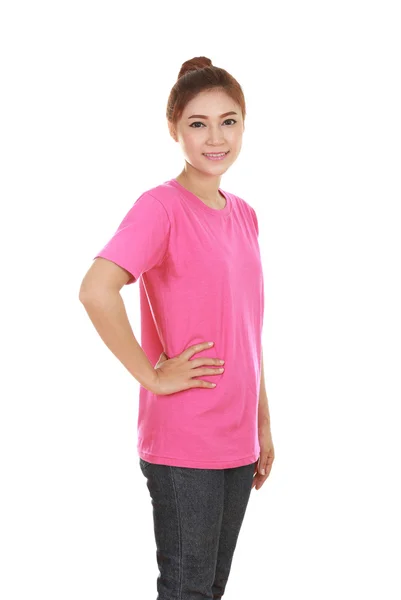 Junge schöne Frau mit T-Shirt (Seitenansicht)) — Stockfoto