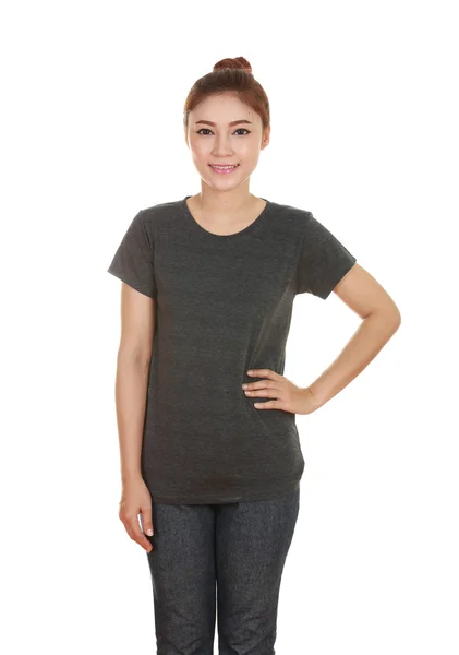 Young beautiful female with blank t-shirt — Stock Photo, Image