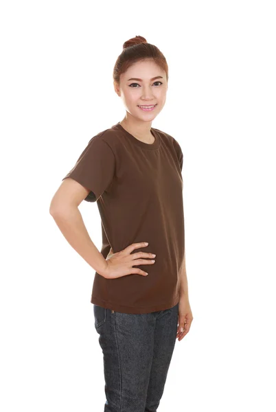 Junge schöne Frau mit T-Shirt (Seitenansicht)) — Stockfoto