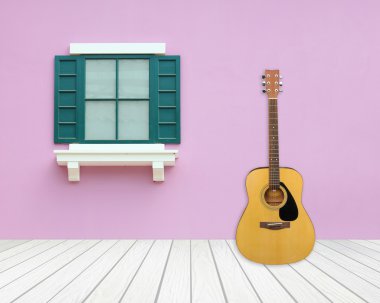 Gitar ile çimento duvarda pencere