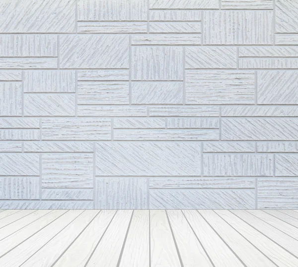 Interno della camera con muro di mattoni e pavimento in legno bianco — Foto Stock