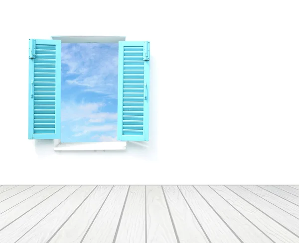 Okno se zdi a dřevěné podlahy — Stock fotografie