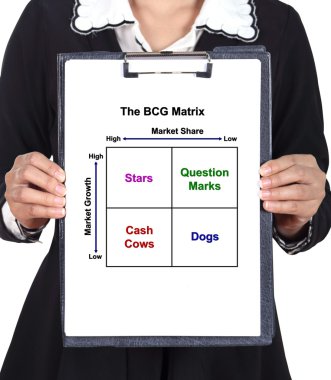 bir Pano Bcg Matrix grafik ile tutan iş kadın