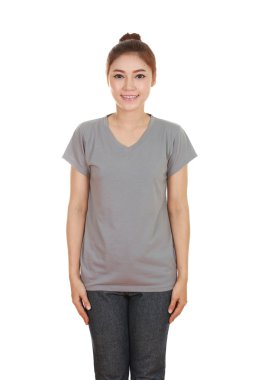 genç güzel kadın, boş t-shirt