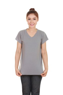 genç güzel kadın, boş t-shirt