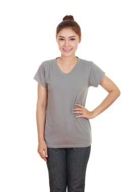 genç güzel kadın, boş t-shirt