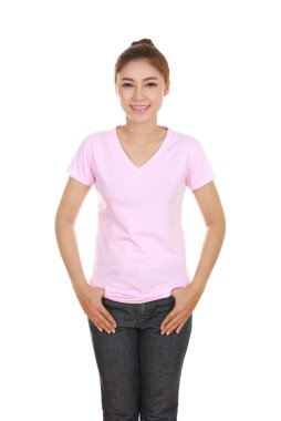 genç güzel kadın, boş t-shirt