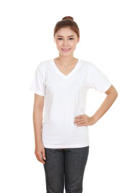 genç güzel kadın, boş t-shirt