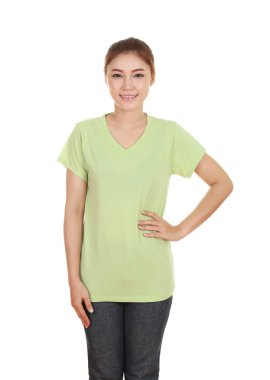 genç güzel kadın, boş t-shirt