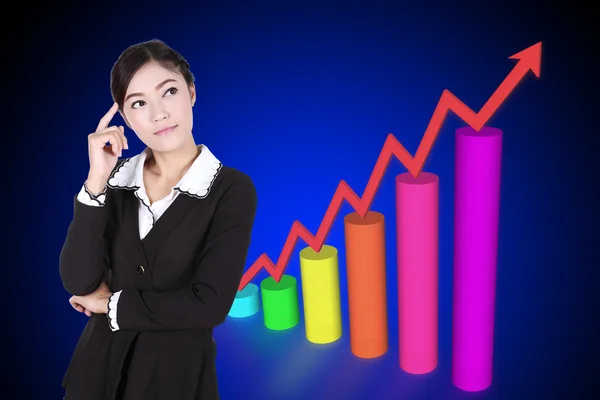 Affärskvinna tänkande med business graf — Stockfoto