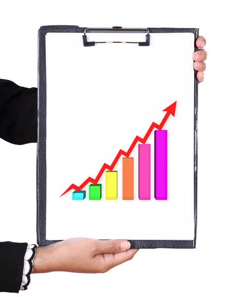 Mano de negocios sosteniendo un portapapeles con gráfico de negocios —  Fotos de Stock