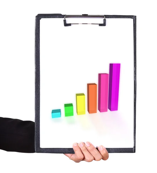 Business hand holding a clipboard with business graph — Stock Photo, Image