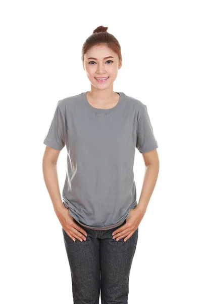 Young beautiful female with blank t-shirt — Stock Photo, Image