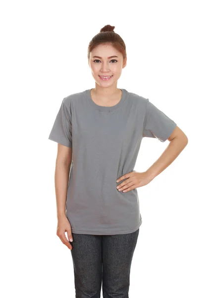 Young beautiful female with blank t-shirt — Stock Photo, Image