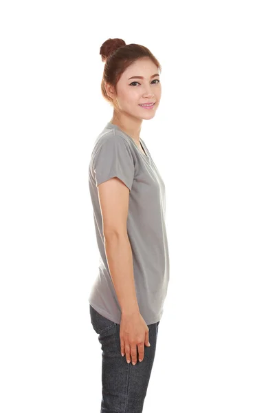 Young beautiful female with t-shirt (side view) — Stock Photo, Image