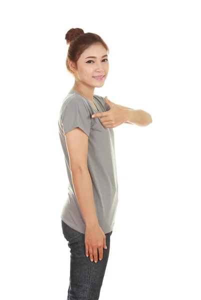 Junge schöne Frau mit T-Shirt (Seitenansicht)) — Stockfoto