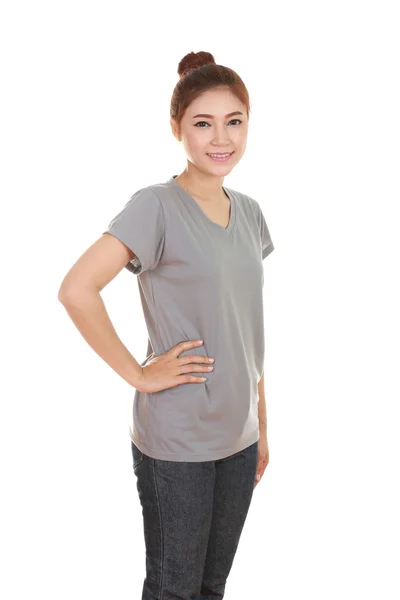 Junge schöne Frau mit T-Shirt (Seitenansicht)) — Stockfoto