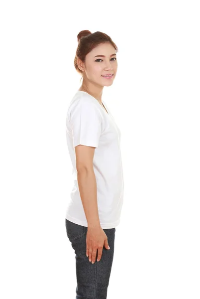 Young beautiful female with t-shirt (side view) — Stock Photo, Image