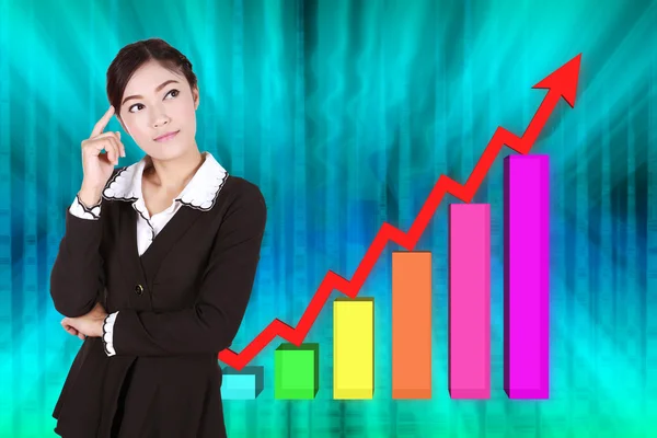 Business woman thinking with business graph Stock Picture