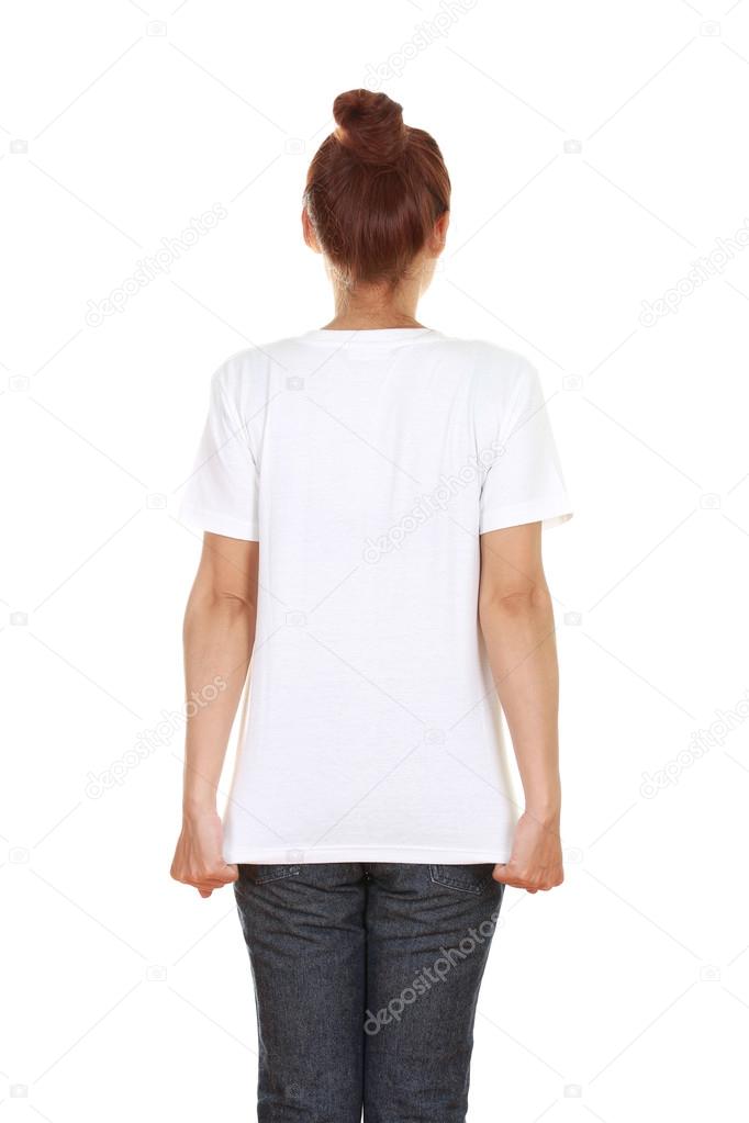 female with blank t-shirt (back side)