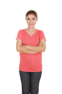 çarpı işareti, kollu t-shirt giyen kadın