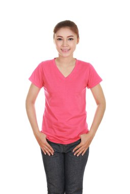 genç güzel kadın, boş t-shirt