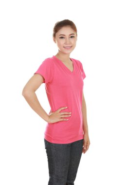 genç güzel kadın, t-shirt (yan görünüm)